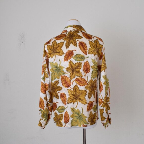 Vintage 80s Fall Leaves Polyester Button up Blouse by‎ Notations Petite | size 8 - Picture 7 of 10